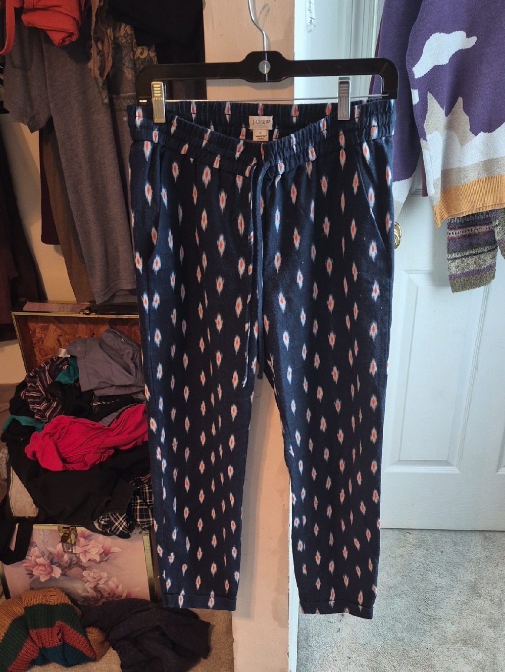 J. Crew Navy Lounge Pants with Coral and White Motif
